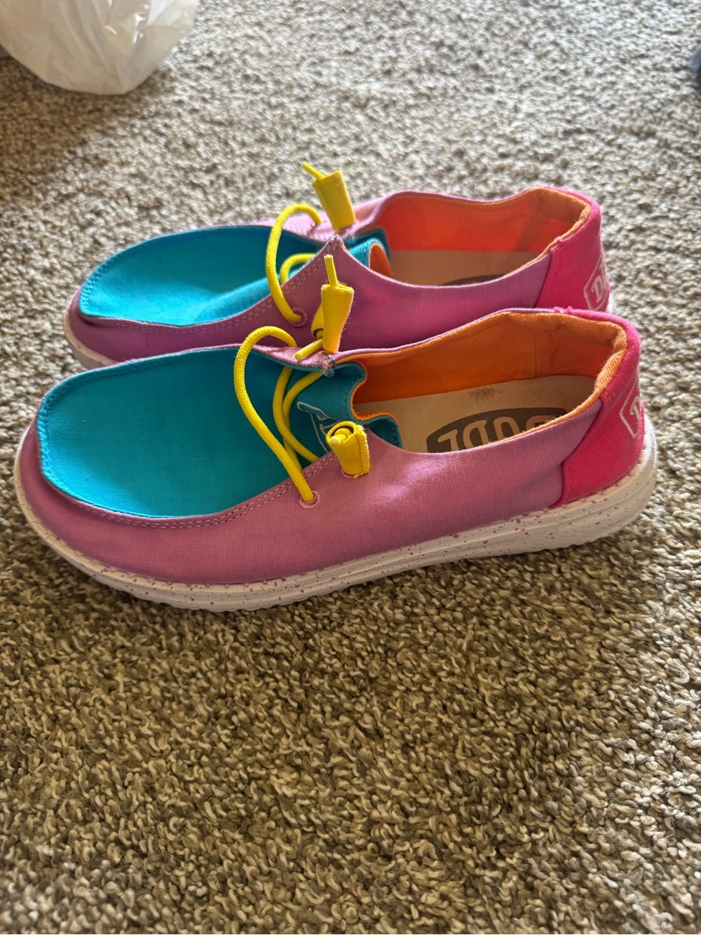 Hey Dude women’s Pink, Turquoise & Yellow Casual Slip-Ons - Picture 2 of 6